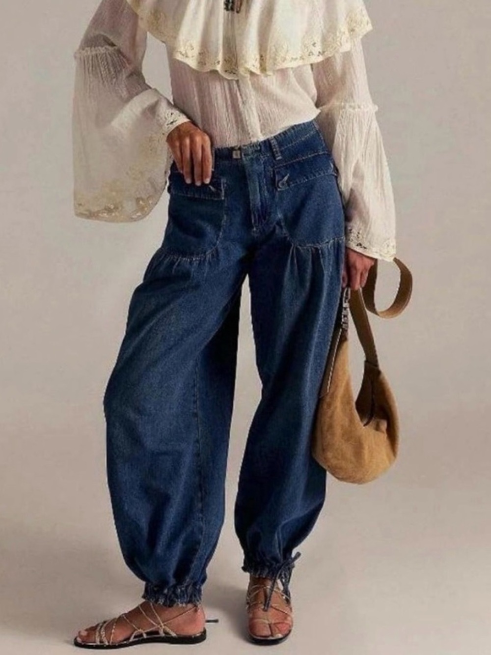 #1140 🦋 Women's Dark Blue Balloon Jeans - Relaxed High-Waist Denim